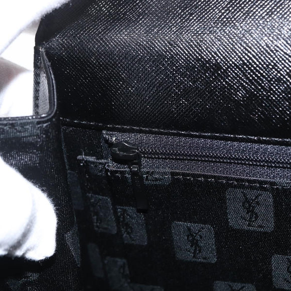SAINT LAURENT Hand Bag Leather Black Gold Auth 171793V