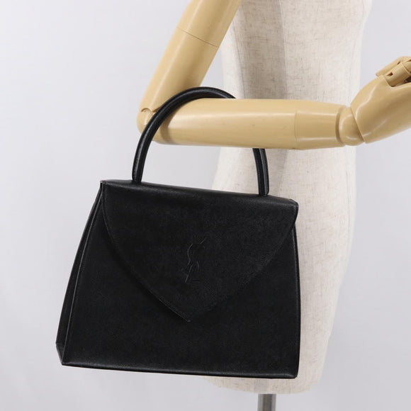 SAINT LAURENT Hand Bag Leather Black Gold Auth 171793V