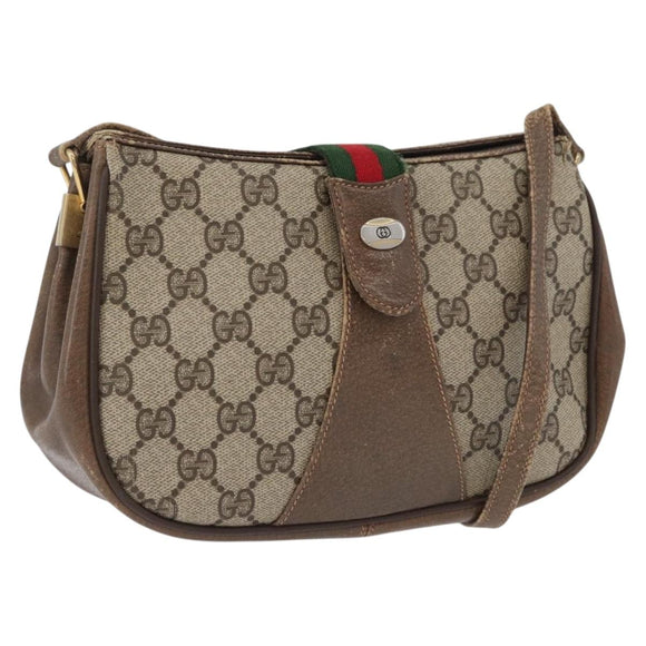 GUCCI GG Supreme Web Sherry Line Bag PVC Beige Gold 72 02 024 Auth 171796