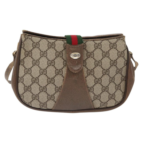 GUCCI GG Supreme Web Sherry Line Bag PVC Beige Gold 72 02 024 Auth 171796