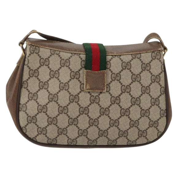 GUCCI GG Supreme Web Sherry Line Bag PVC Beige Gold 72 02 024 Auth 171796