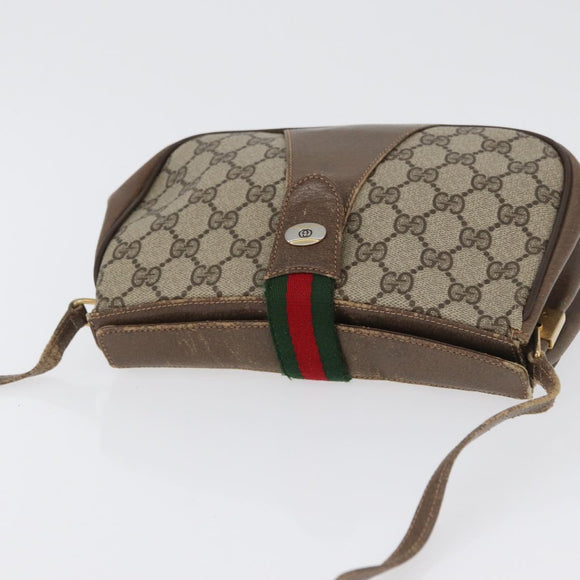 GUCCI GG Supreme Web Sherry Line Bag PVC Beige Gold 72 02 024 Auth 171796