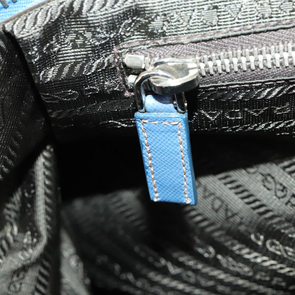 PRADA Boston Bag Nylon Blue Silver Auth 171818A