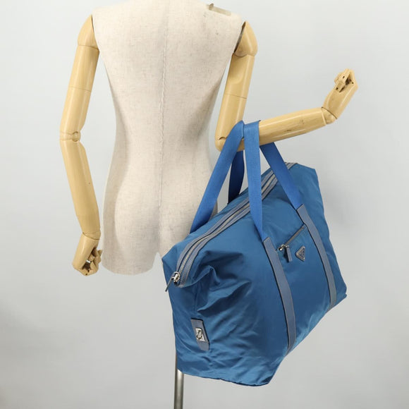PRADA Boston Bag Nylon Blue Silver Auth 171818A