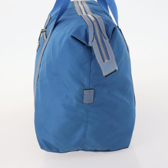 PRADA Boston Bag Nylon Blue Silver Auth 171818A