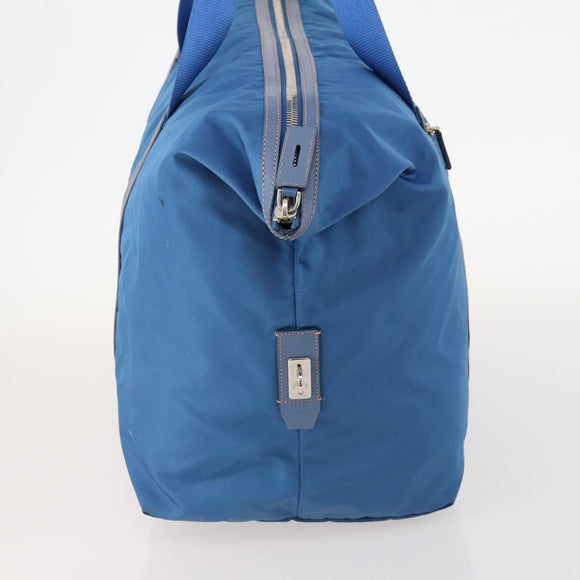 PRADA Boston Bag Nylon Blue Silver Auth 171818A