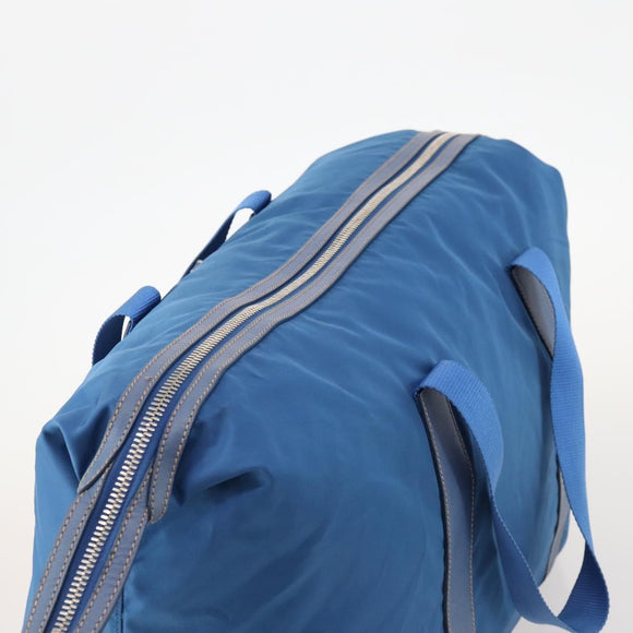 PRADA Boston Bag Nylon Blue Silver Auth 171818A
