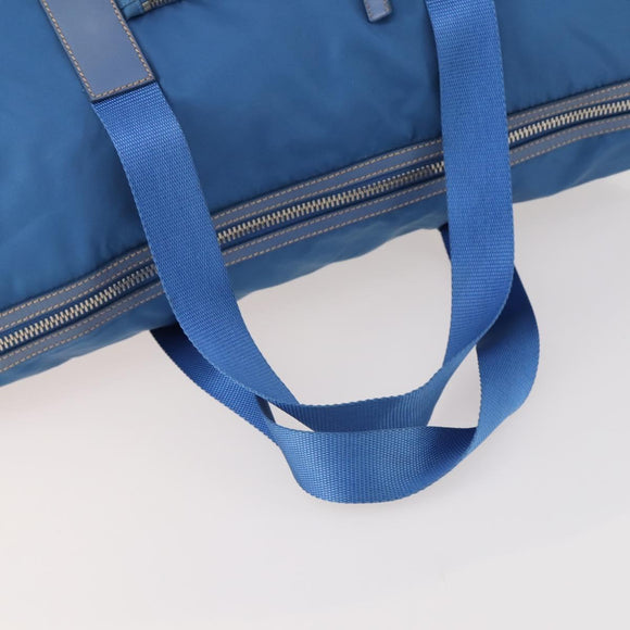 PRADA Boston Bag Nylon Blue Silver Auth 171818A