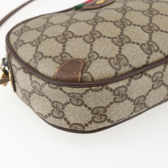 GUCCI GG Supreme Web Sherry Line Bag PVC Beige Gold 156 02 066 Auth 171823