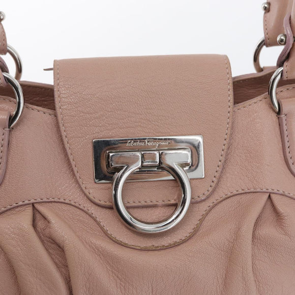 Salvatore Ferragamo Gancini Hand Bag Leather Pink Silver Auth 171824
