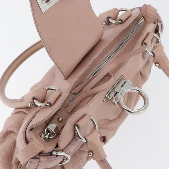 Salvatore Ferragamo Gancini Hand Bag Leather Pink Silver Auth 171824