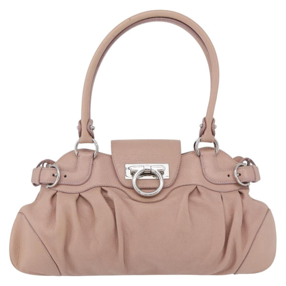 Salvatore Ferragamo Gancini Hand Bag Leather Pink Silver Auth 171824