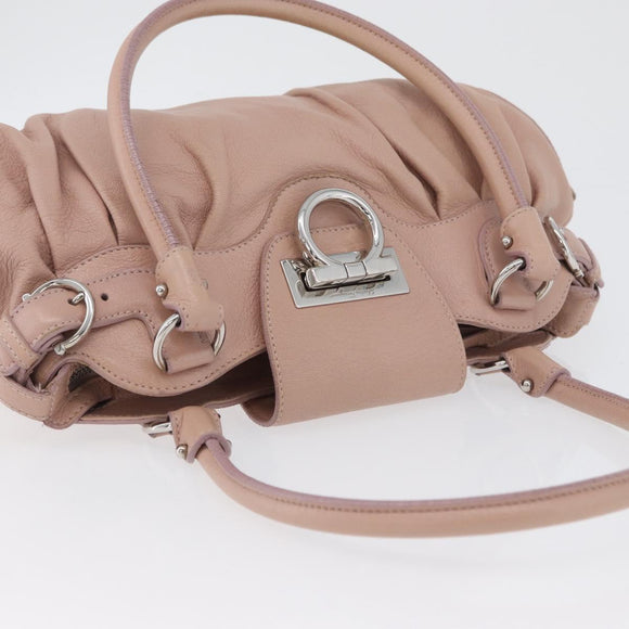 Salvatore Ferragamo Gancini Hand Bag Leather Pink Silver Auth 171824