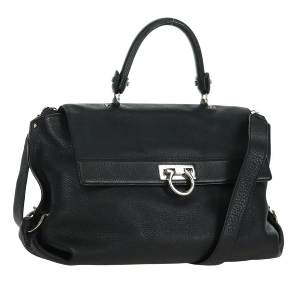 Salvatore Ferragamo Gancini Sofia Hand Bag Leather 2way Black Auth 171826A