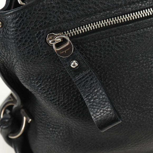 Salvatore Ferragamo Gancini Sofia Hand Bag Leather 2way Black Auth 171826A