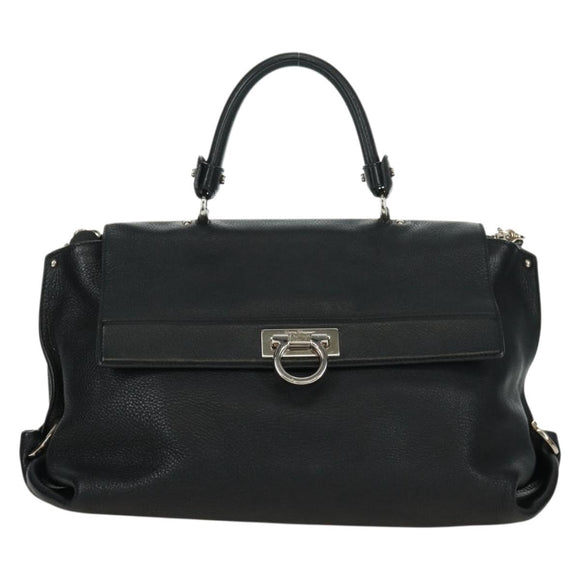 Salvatore Ferragamo Gancini Sofia Hand Bag Leather 2way Black Auth 171826A