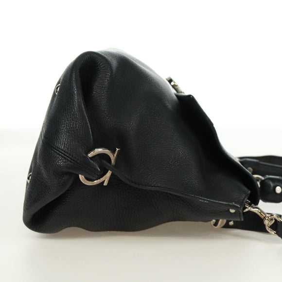Salvatore Ferragamo Gancini Sofia Hand Bag Leather 2way Black Auth 171826A