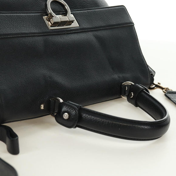 Salvatore Ferragamo Gancini Sofia Hand Bag Leather 2way Black Auth 171826A