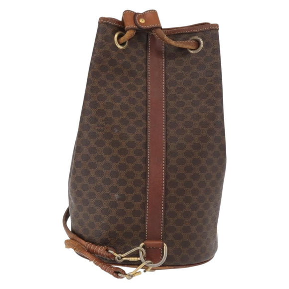 CELINE Macadam Canvas Shoulder Bag PVC Leather Brown Gold Auth 171835