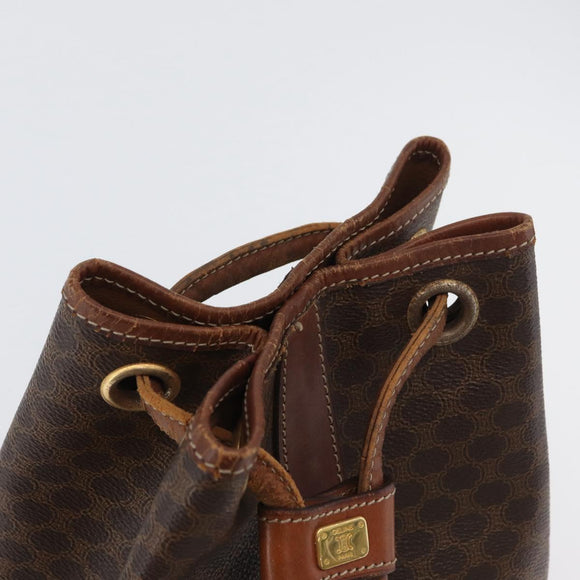 CELINE Macadam Canvas Shoulder Bag PVC Leather Brown Gold Auth 171835