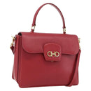 Salvatore Ferragamo Gancini Hand Bag Leather 2way Red Gold Auth 171837-1
