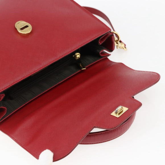 Salvatore Ferragamo Gancini Hand Bag Leather 2way Red Gold Auth 171837