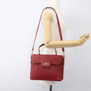 Salvatore Ferragamo Gancini Hand Bag Leather 2way Red Gold Auth 171837-24