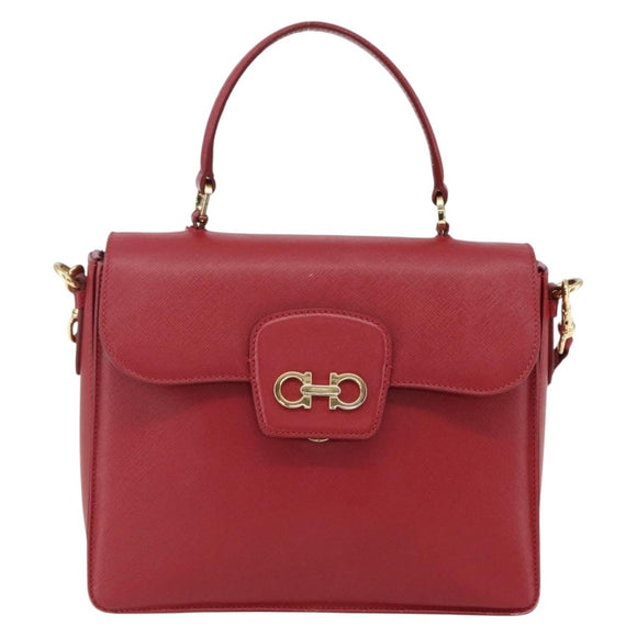 Salvatore Ferragamo Gancini Handtasche Leder 2-Wege Rot Gold Original 171837