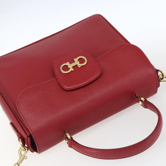 Salvatore Ferragamo Gancini Hand Bag Leather 2way Red Gold Auth 171837