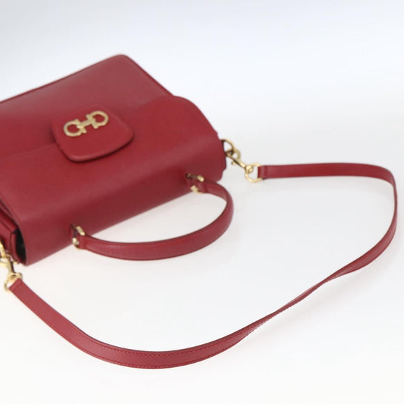 Salvatore Ferragamo Gancini Hand Bag Leather 2way Red Gold Auth 171837