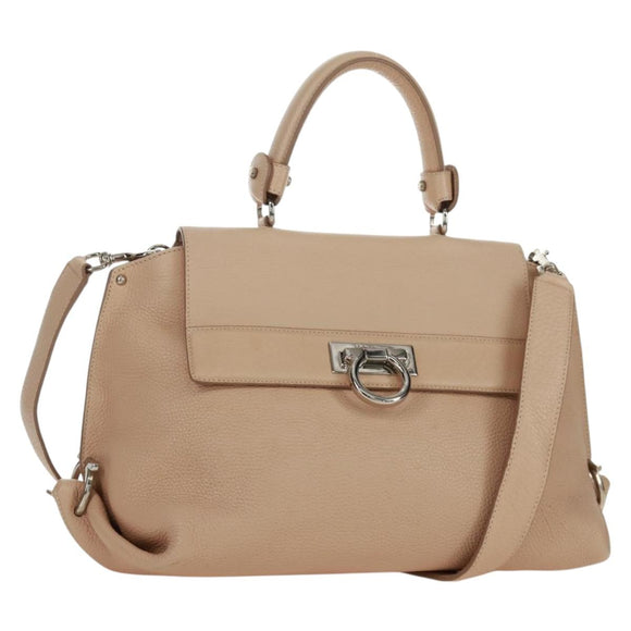Salvatore Ferragamo Gancini Sofia Handtasche Leder 2-Wege Beige Auth 171849A