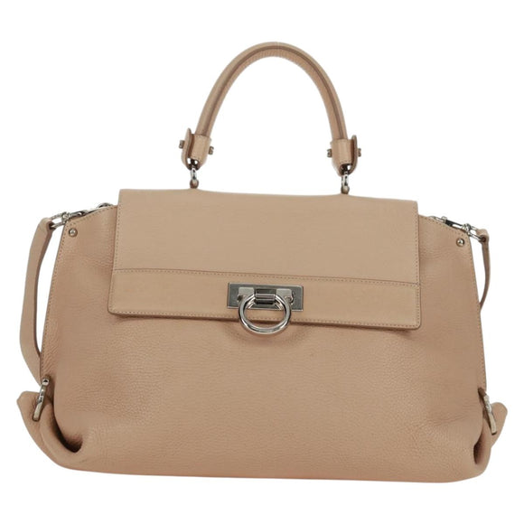 Salvatore Ferragamo Gancini Sofia Handtasche Leder 2-Wege Beige Auth 171849A