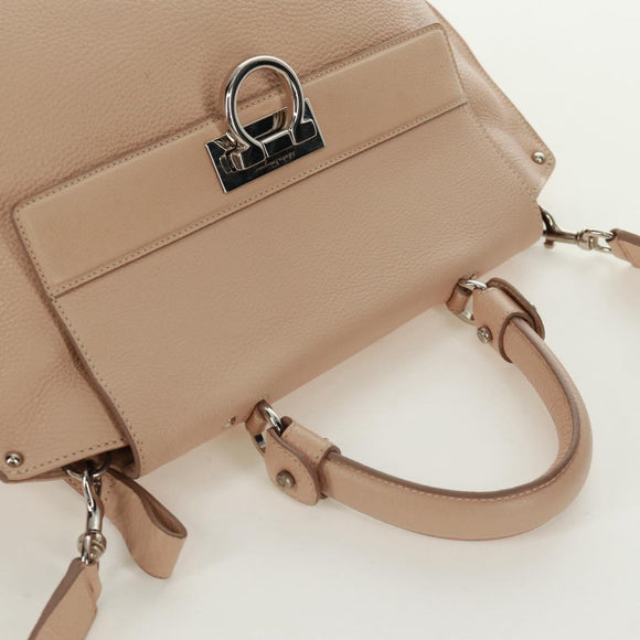 Salvatore Ferragamo Gancini Sofia Handtasche Leder 2-Wege Beige Auth 171849A