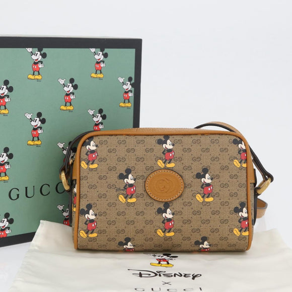 GUCCI Micro GG Supreme Disney Shoulder Bag PVC Beige Gold 602536 Auth 171854SAM