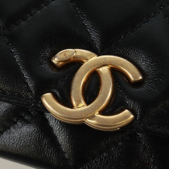 CHANEL Matelasse Pouch Leather Black Gold CC Auth 171856SAM