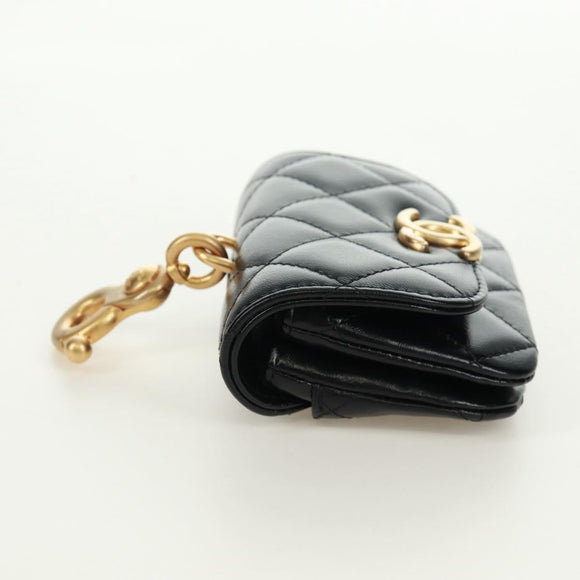 CHANEL Matelasse Pouch Leather Black Gold CC Auth 171856SAM