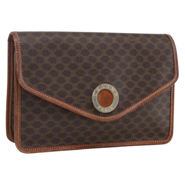 CELINE Macadam Canvas Circle Clutch Bag PVC Leather Brown Gold Auth 171869