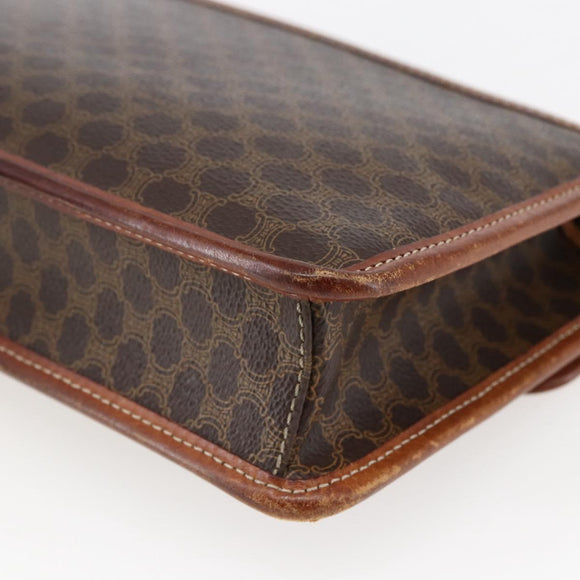 CELINE Macadam Canvas Circle Clutch Bag PVC Leder Braun Gold Auth 171869