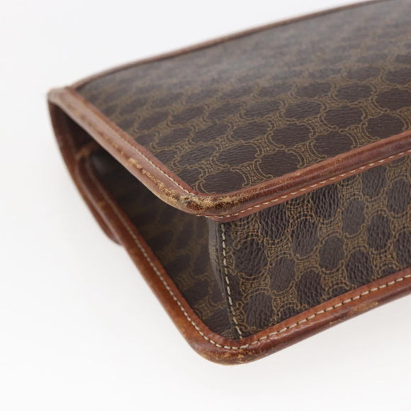 CELINE Macadam Canvas Circle Clutch Bag PVC Leder Braun Gold Auth 171869