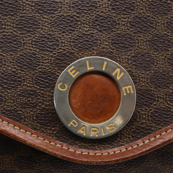 CELINE Macadam Canvas Circle Clutch Bag PVC Leder Braun Gold Auth 171869