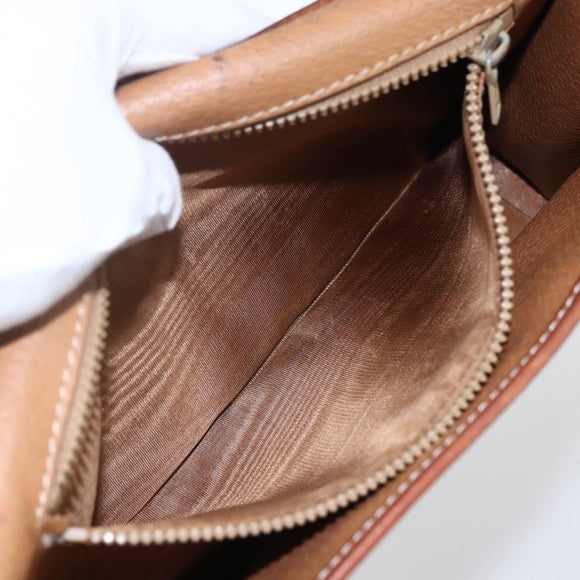 CELINE Macadam Canvas Circle Clutch Bag PVC Leder Braun Gold Auth 171869