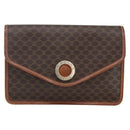 CELINE Macadam Canvas Circle Clutch Bag PVC Leder Braun Gold Auth 171869-13