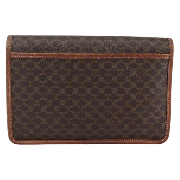 CELINE Macadam Canvas Circle Clutch Bag PVC Leder Braun Gold Auth 171869