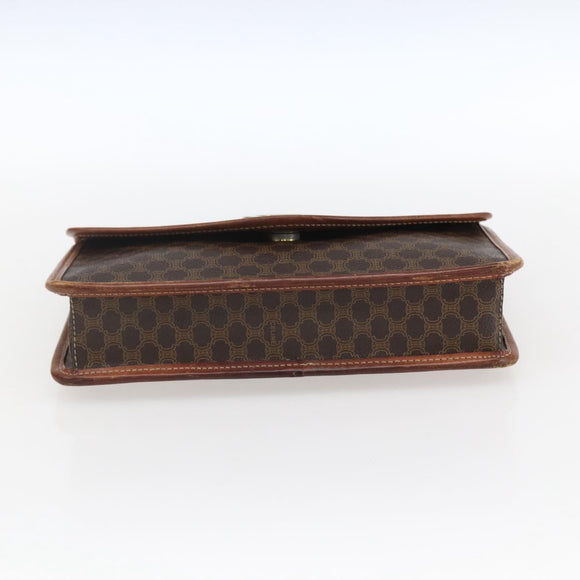 CELINE Macadam Canvas Circle Clutch Bag PVC Leder Braun Gold Auth 171869