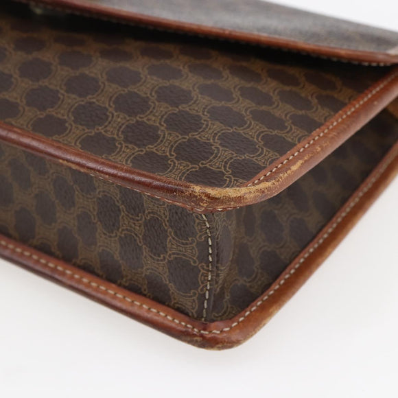 CELINE Macadam Canvas Circle Clutch Bag PVC Leder Braun Gold Auth 171869