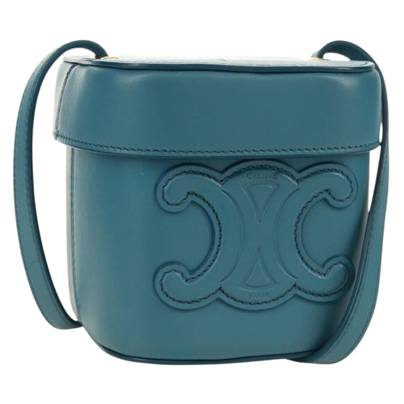 CELINE Triomphe Shoulder Bag Leather Blue Gold Auth 171873M