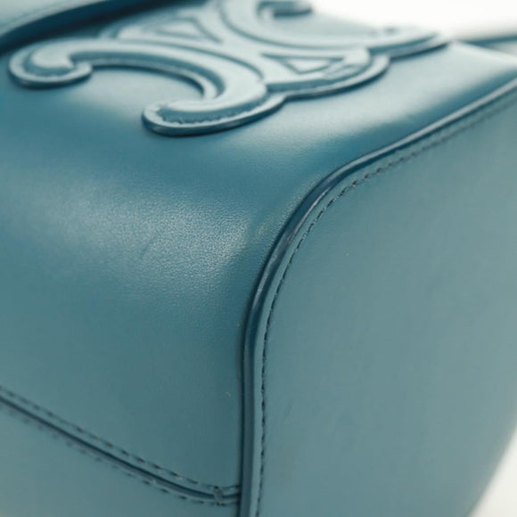CELINE Triomphe Shoulder Bag Leather Blue Gold Auth 171873M