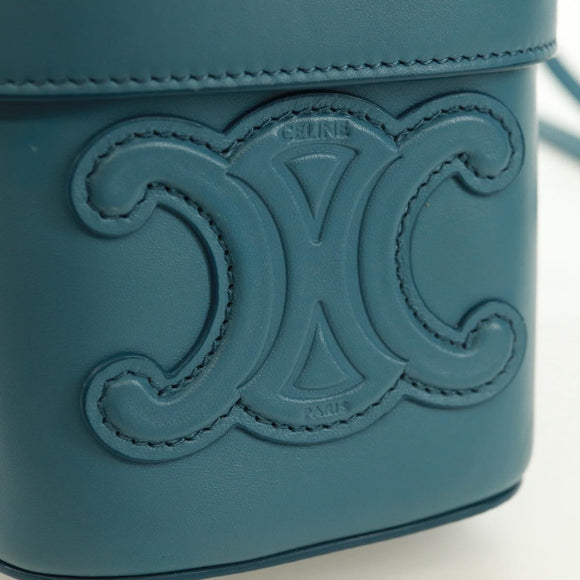 CELINE Triomphe Shoulder Bag Leather Blue Gold Auth 171873M