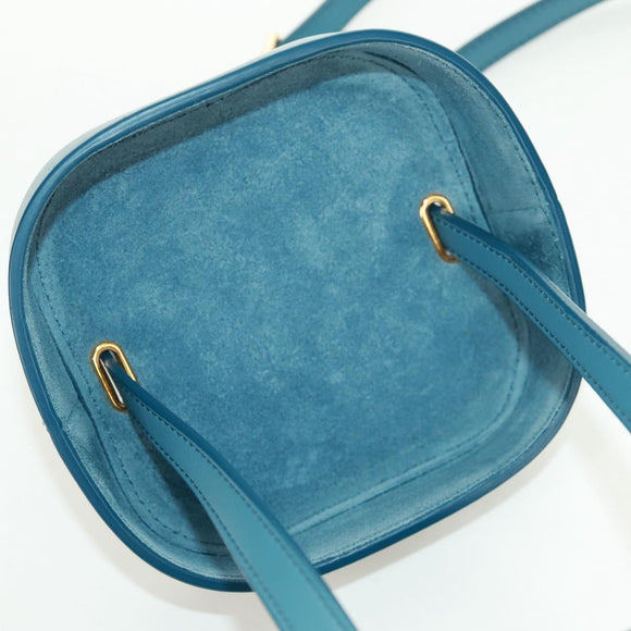 CELINE Triomphe Shoulder Bag Leather Blue Gold Auth 171873M