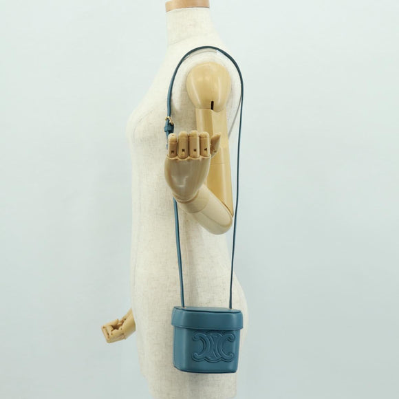 CELINE Triomphe Shoulder Bag Leather Blue Gold Auth 171873M